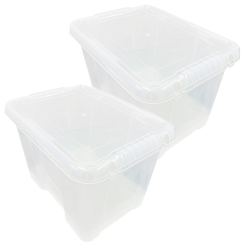 image 1 of 3 x 24 Litre Clear Plastic Storage Containers With Lids Ideal For Home & Office Use Clear