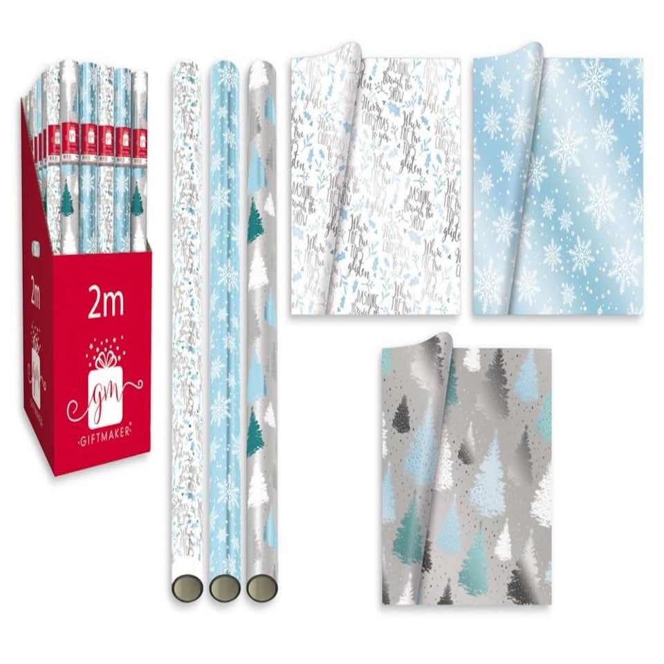 Pack of 3 2m Elegant Ice Foil Design Christmas Gift Wrapping Paper