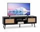 image 1 of Modern Black Rattan TV Stand Cabinet with Two Cupboards and Shelves TV Unit - W150 x D40 x H52cm