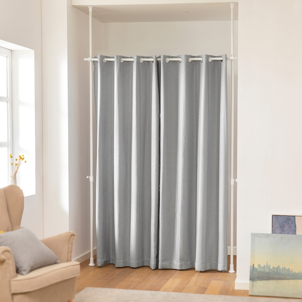 image 1 of SoBuy Adjustable Room Divider with Blackout Curtains, Light Gray, 45.3x3.9x43.3 inches, 4.7 kg - KLS12-HG