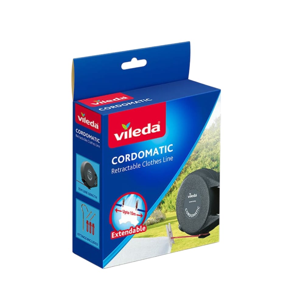 image 1 of Vileda Cordomatic Retractable Clothes Line Indoor Outdoor Washing Line 15m