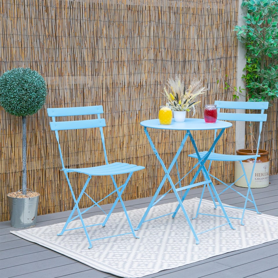 image 1 of Harbour Housewares 2 Seater Sussex Bistro Set - Round - Cornflower Blue | Blue | Cornflower Blue | 1