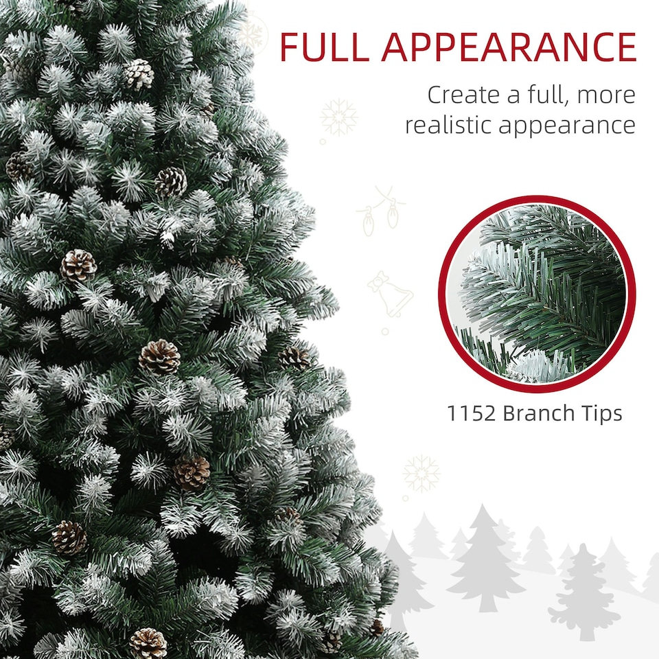 image 1 of HOMCOM 7ft Artificial Pine Christmas Tree with Pinecones, Steel Base
