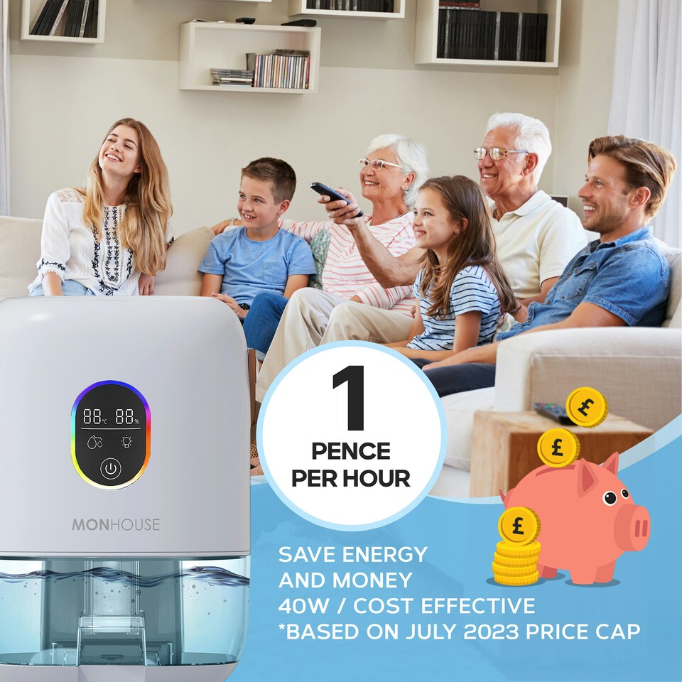 image 1 of MONHOUSE Premium Dehumidifer - 1L - Ultra Quiet Electric Moisture Absorber - Touch Screen, Auto Shut Off, Humidity & Temperature Indicator | White | 1