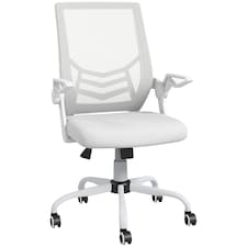 Vinsetto Office Chair with Flip-up Armrest, Mid Back Desk Chair with Mesh Back, Lumbar Support, Adjustable Height, Swivel Wheels for Home, White