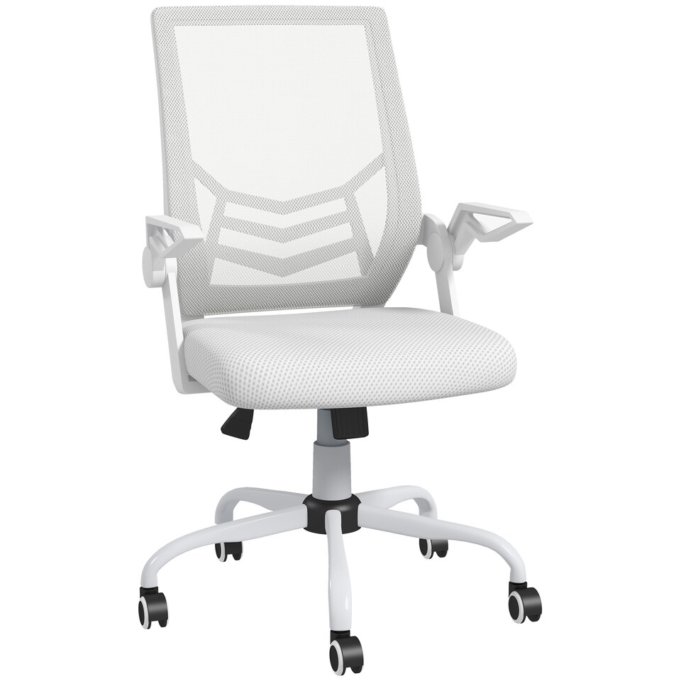 image 1 of Vinsetto Office Chair with Flip-up Armrest, Mid Back Desk Chair with Mesh Back, Lumbar Support, Adjustable Height, Swivel Wheels for Home, White