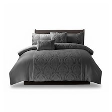 Damask Velvet Border Duvet Cover Elegant Soft Touch Luxury Bedding | Grey | Single