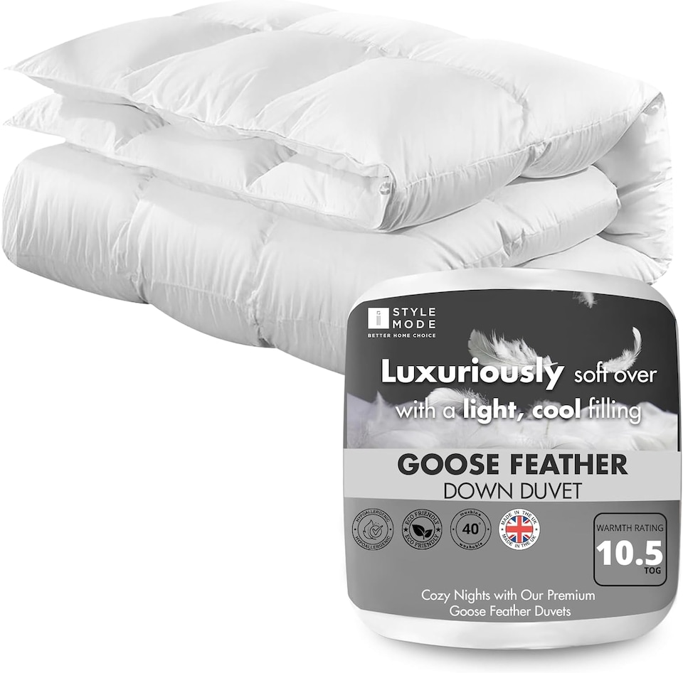 image 1 of Goose Feather & Down Duvet | Warm Winter Quilt | 100% Cotton Cover | Hypoallergenic | Machine Washable | Ideal for Cold Nights 10.5 Tog | King