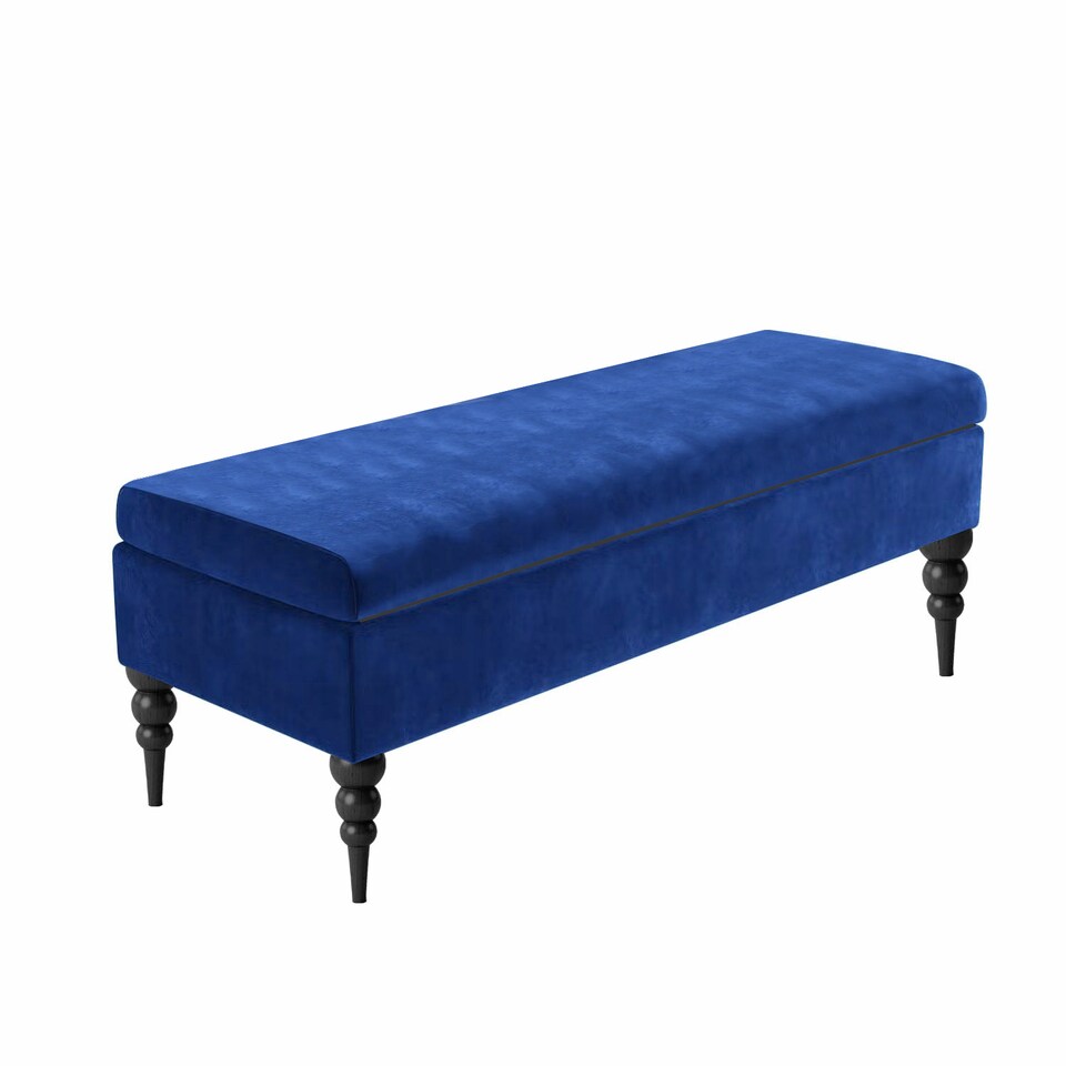 image 1 of Sierra Plain 120cm Ottoman Storage Bench - Plush Velvet Shoe Bench - Sapphire Blue Upholstery Footstool with Storage