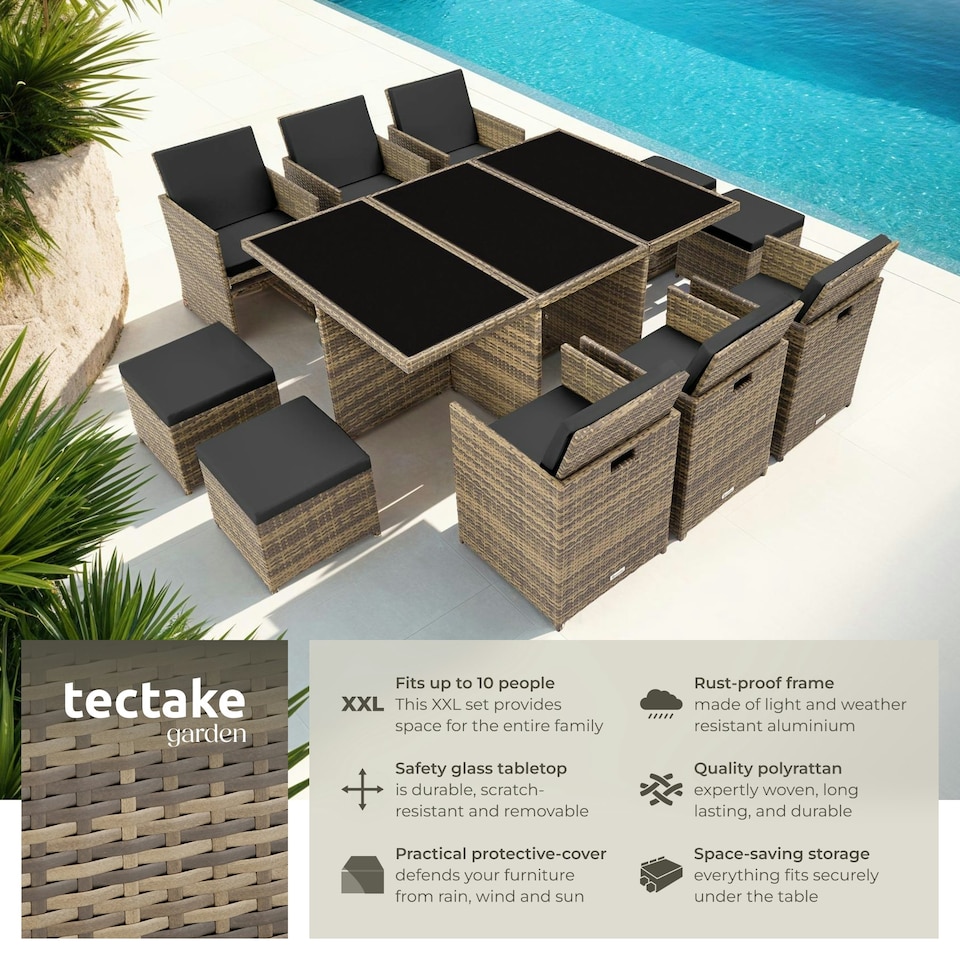 image 1 of Garden Table & Chairs New York - 10 seats with cushions, dining table, rain cover - Nature