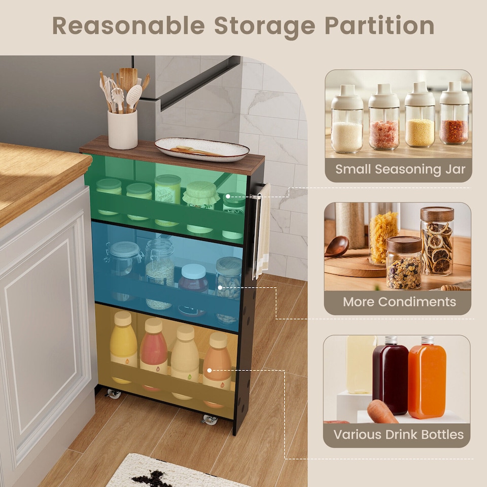 image 1 of COSTWAY 4 Tier Slim Utility Storage Cart Kitchen Trolley Narrow Mobile Serving Cart