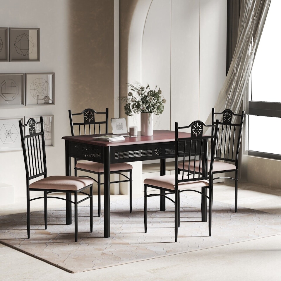 image 1 of COSTWAY 5PCS Dining Table & Chair Set Breakfast Bar Kitchen Furniture with Padded Seat