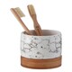 image 5 of Interiors by Premier  3 Pc Bubble Print Bathroom Set, Crisp White  Restroom Accessories Set, Bamboo Base Countertop Holder Set