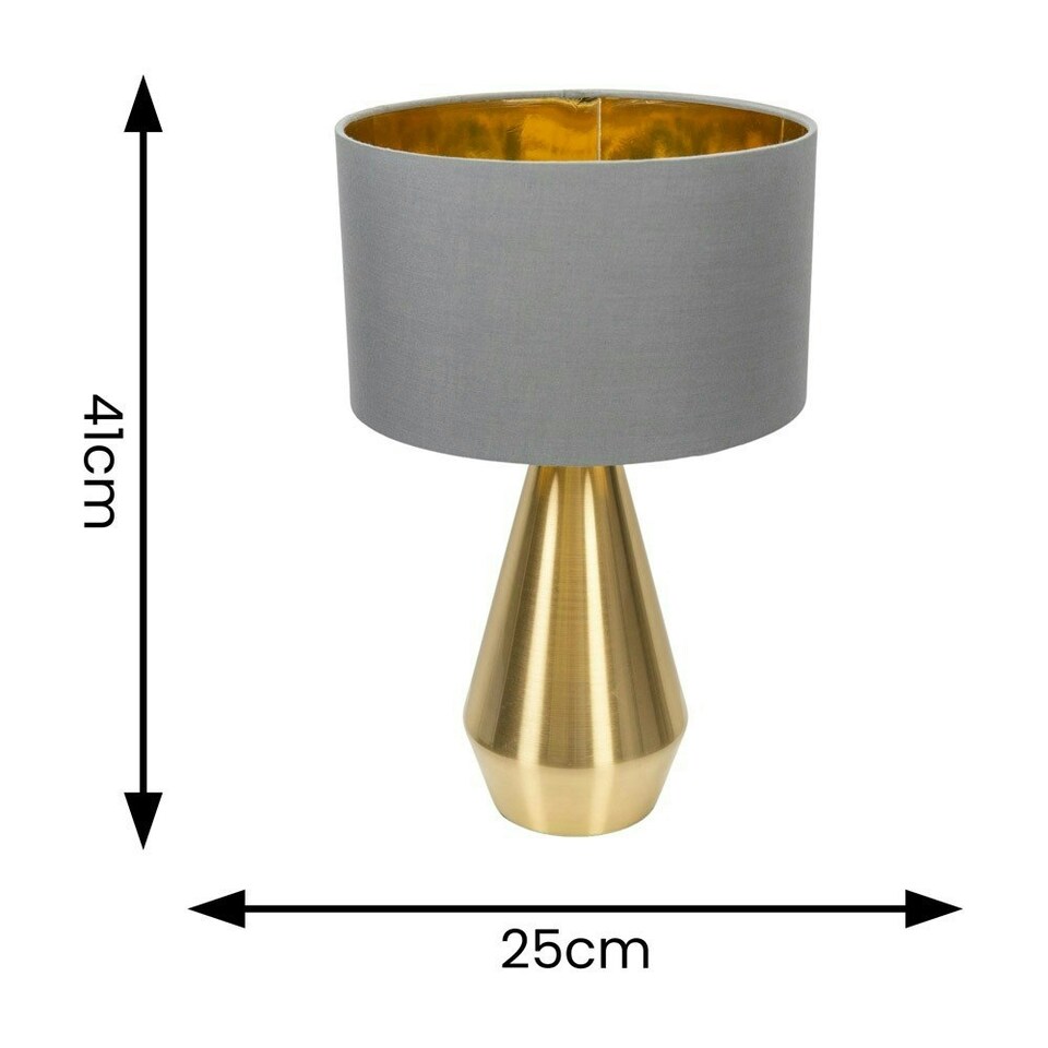 image 1 of ValueLights Jax Gold Dimmable Touch Table Lamp with Grey with Gold Inner Lamp Shade Gold