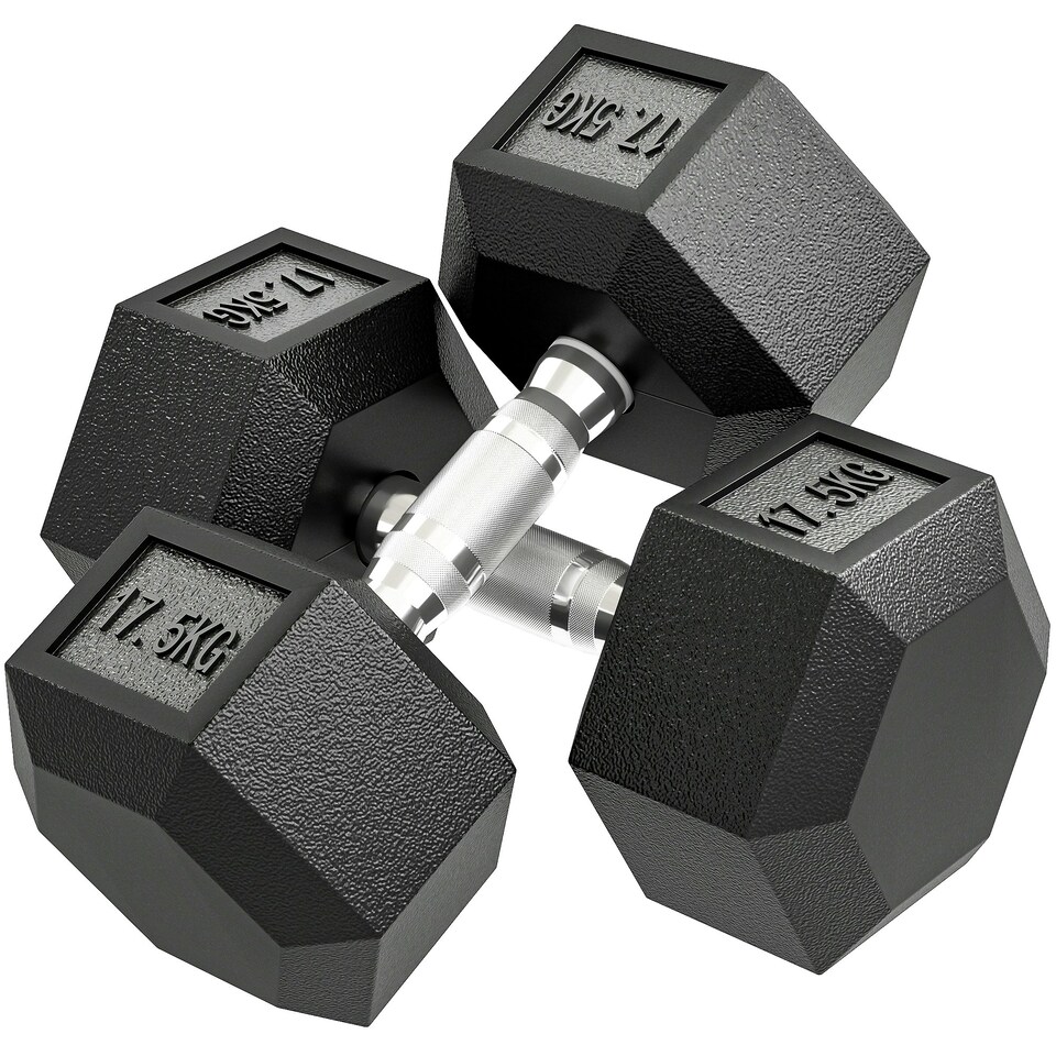 image 1 of HOMCOM 2x17.5KG Rubber Hex Dumbbell Portable Hand Weights Home Gym