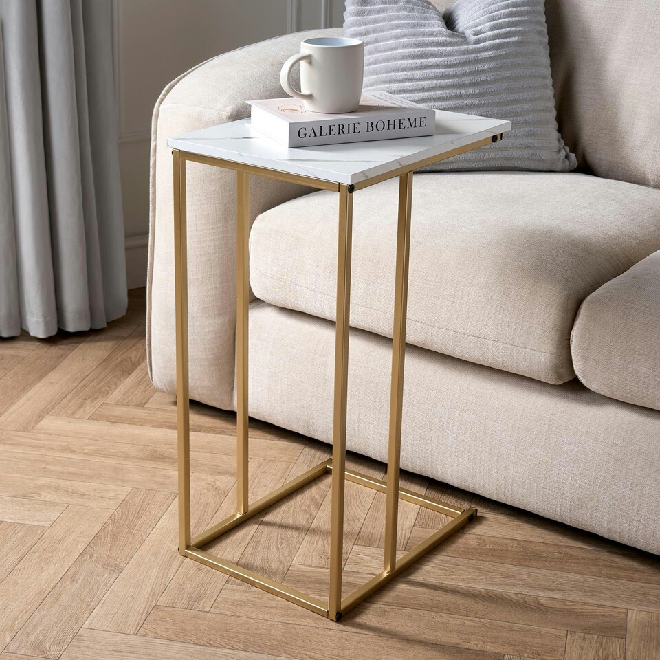 image 1 of OHS C Shape Table Side End Living Room Furniture Bedside Nightstand Drinks Stand White