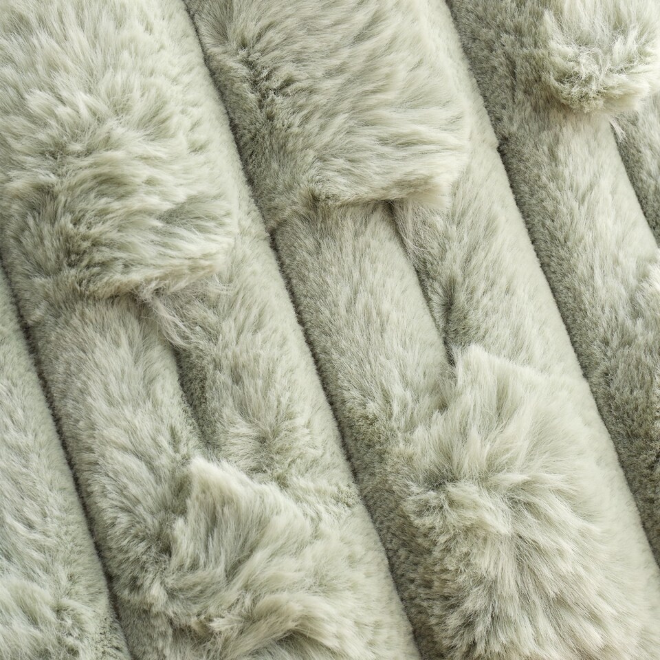 image 1 of Bianca So Soft Carved Faux Fur Blanket Throw | Green | Sage Green