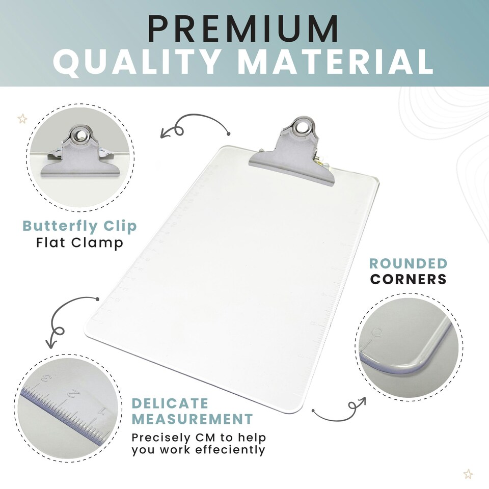 image 1 of Clear A5 Clipboard with Butterfly Clip with Ruled Side