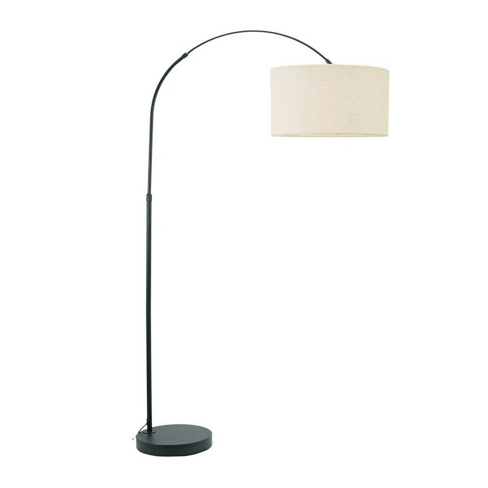 image 1 of ValueLights Louis Black Arched Curved Floor Lamp with Cream Boucle Drum Lamp Shade