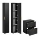 image 1 of Bathroom Furniture Set Black 600mm Vanity Countertop Unit + Tallboy Ribbed Wall Floating Cabinets - Adel