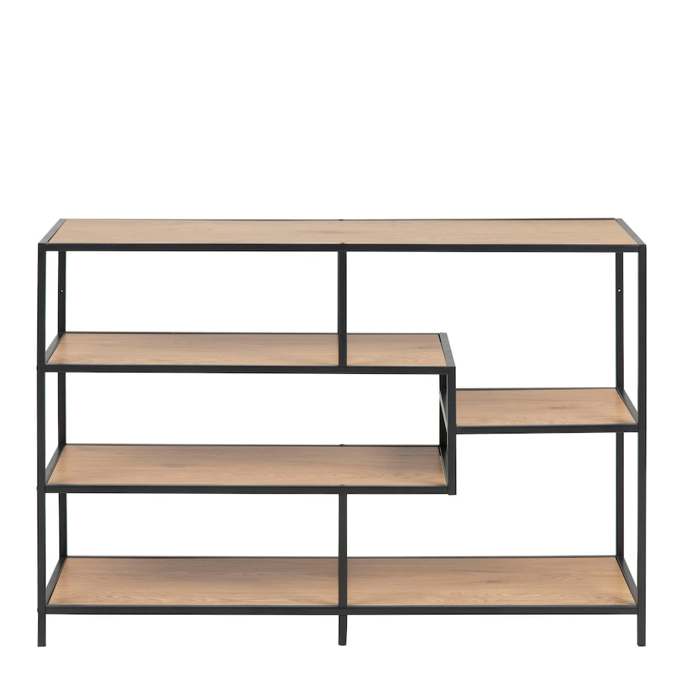 image 1 of Seaford Wide Black Metal Bookcase with 4 Oak Shelves