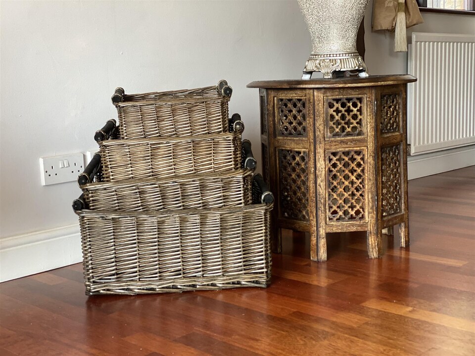 image 1 of Kitchen Log Fireplace Wicker Storage Basket With Handles Xmas Empty Hamper Basket Brown Medium 38 x 30 x 18 cm | Brown | Brown
