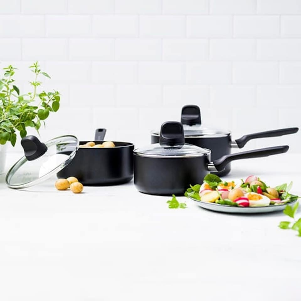 image 1 of GreenPan Memphis Non-Stick 16cm, 18cm & 20cm Saucepan Set