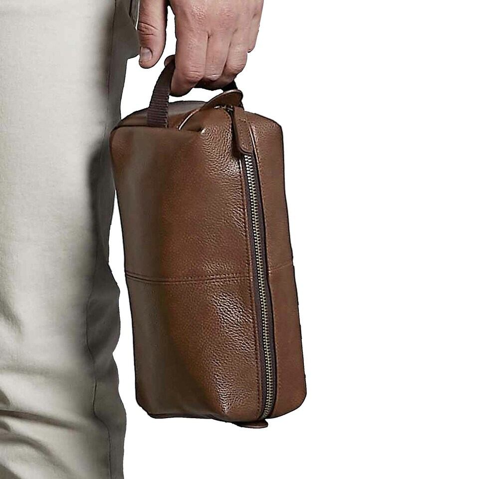 image 1 of Quadra NuHide Faux Leather Washbag (Pack of 2) - Tan - One Size Brown