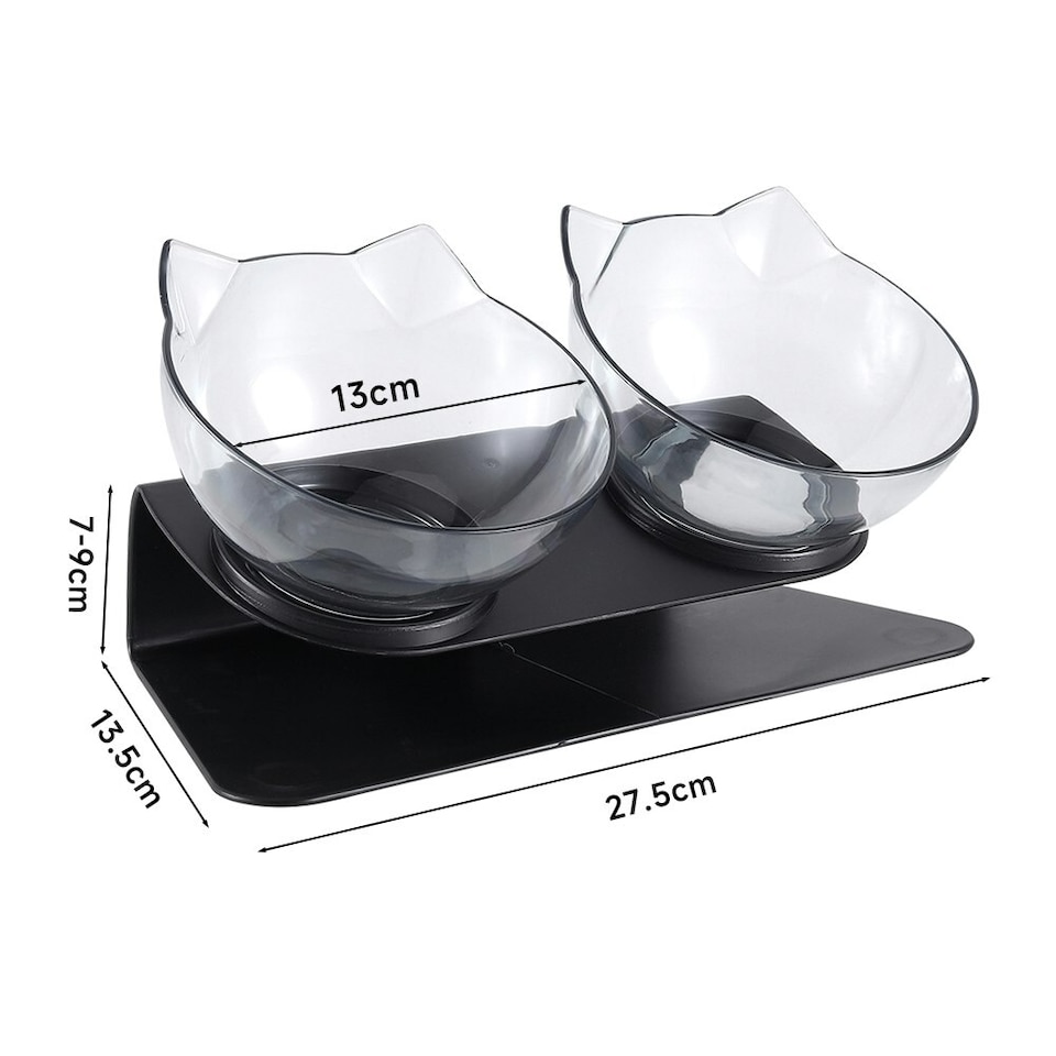 image 1 of Living and Home 15° Tilted Elevated Feeder with Double Cat Bowls, Transparent | Multi
