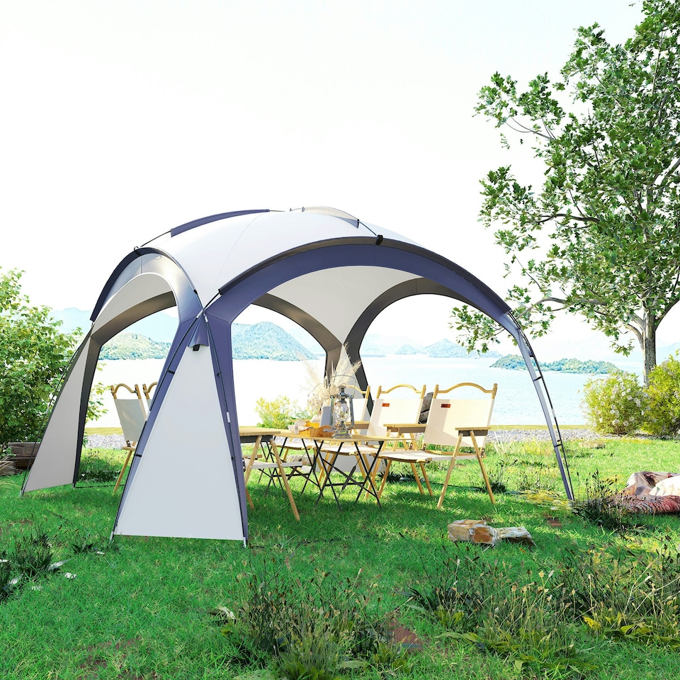 image 1 of Outsunny Outdoor Gazebo Event Dome Shelter Party Tent for Garden Cream and Blue