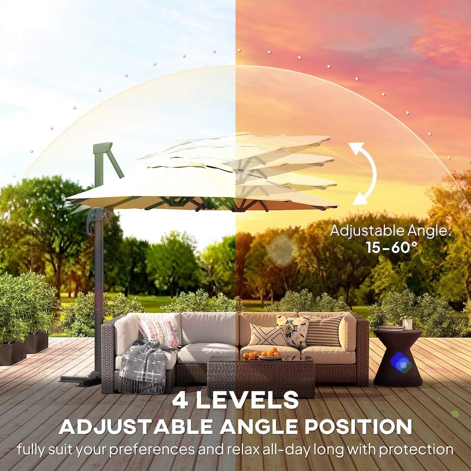 image 1 of Outsunny 45 m Patio Cantilever Roma Parasol Large DoubleSided Rectangular Garden Umbrella with Crank Handle 360 Cross Base for Bench Outdoor Khaki