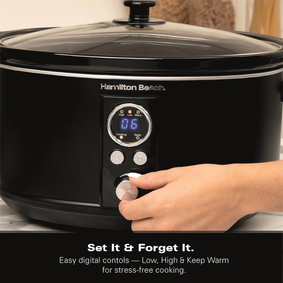 image 1 of Hamilton Beach 6.5L Digital Oval Slow Cooker Black