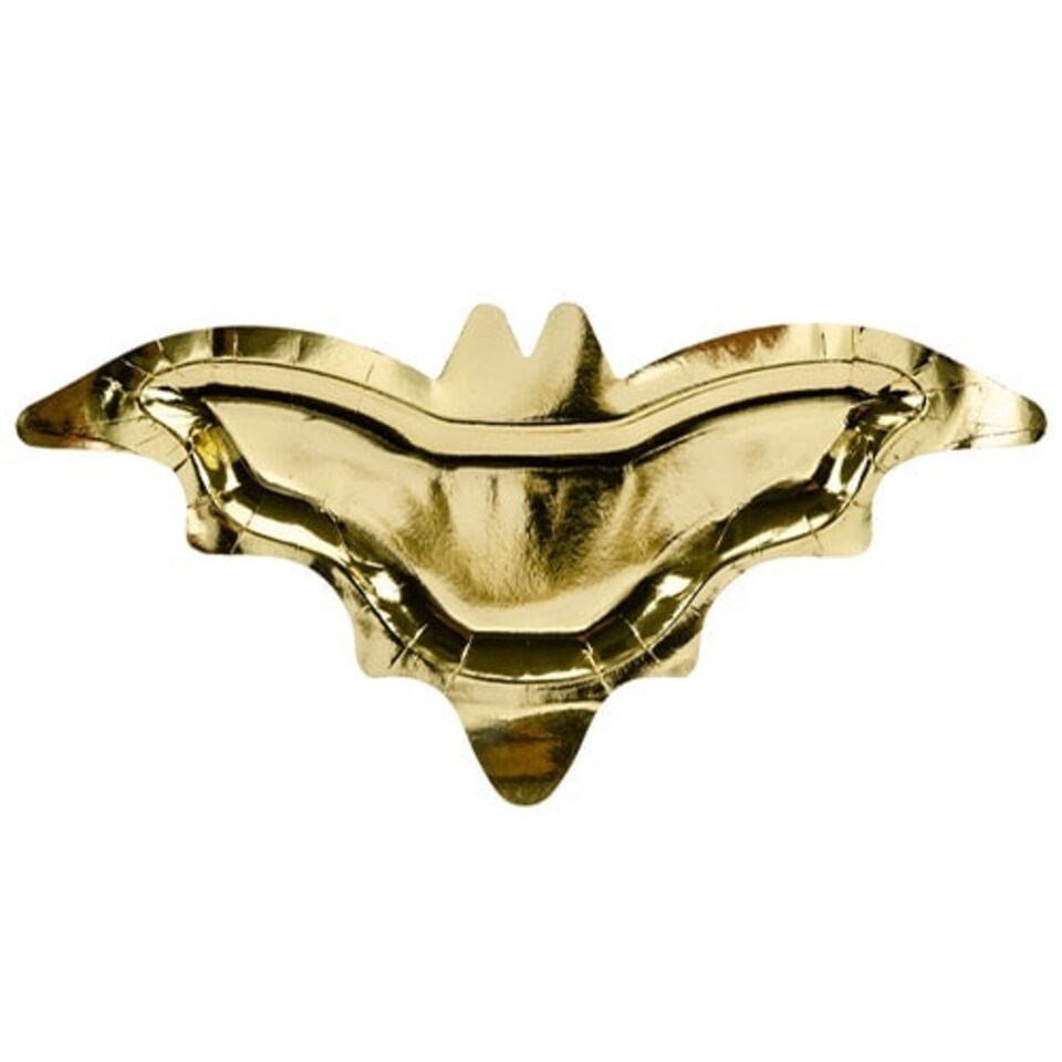 Halloween Gold Bat Shape Foil Paper Plates 37cm - Pack of 6
