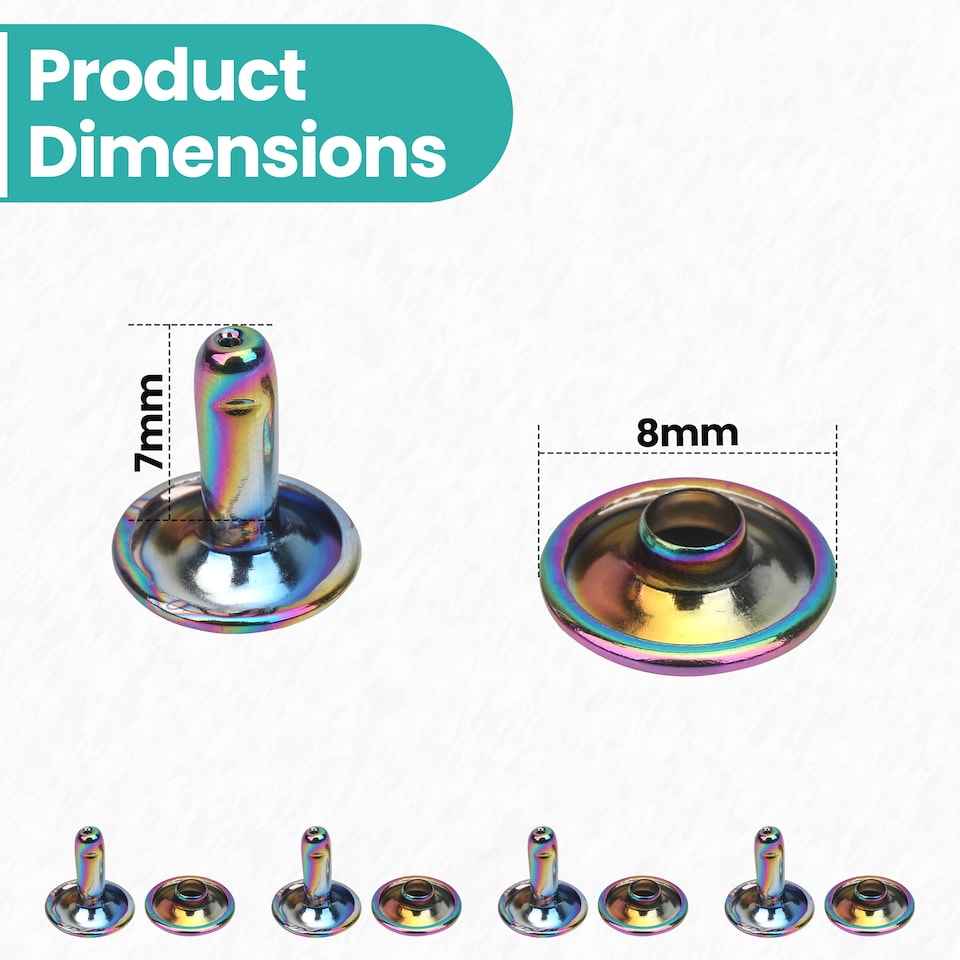 image 1 of 8mm Rainbow Double Cap Brass Rivets Metal Studs ,DIY Projects - 10Pcs