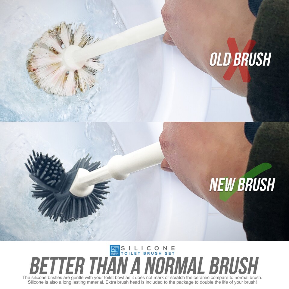 image 1 of Silicone Toilet Brush Set with Spare Head and Rim Cleaner
