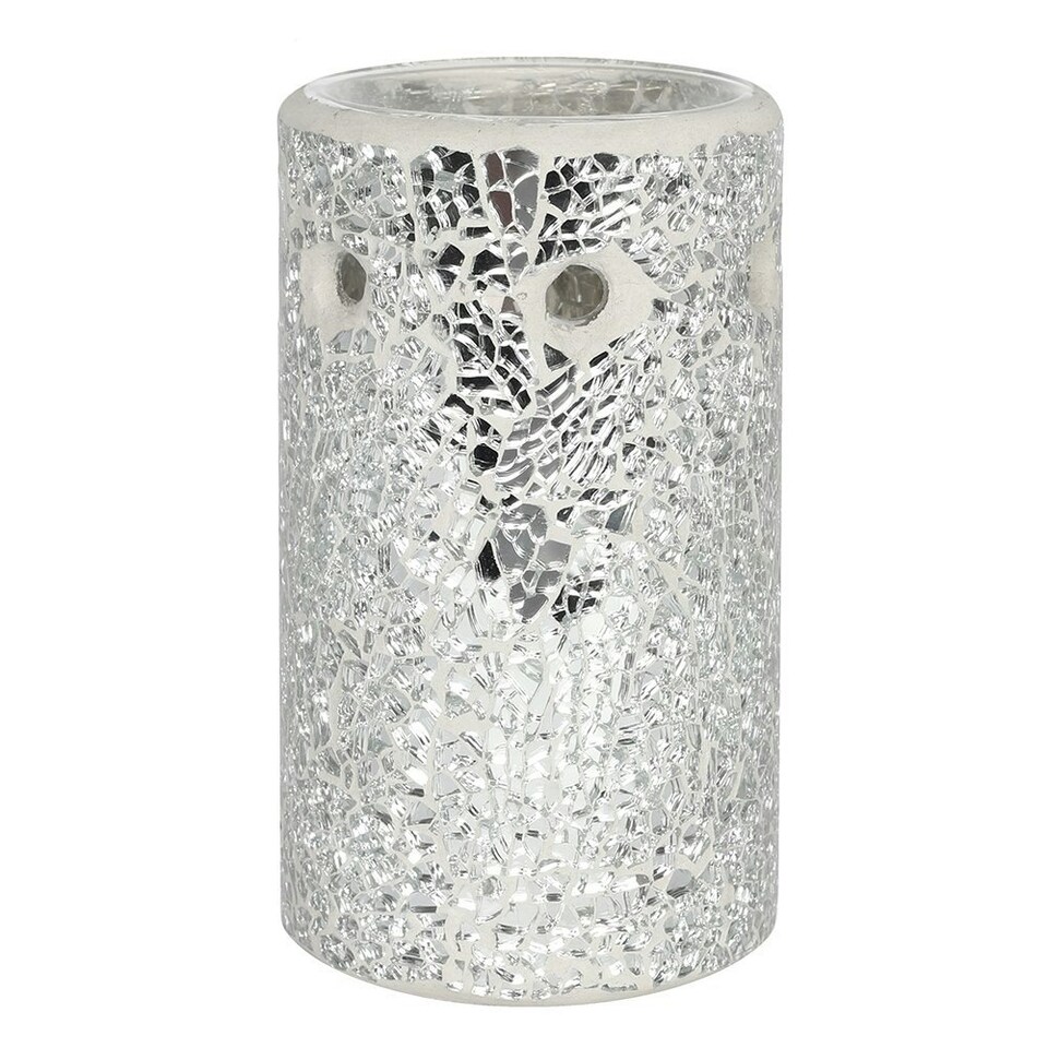image 1 of Something Different Crackle-Effect Pillar Oil Burner - Silver - One Size