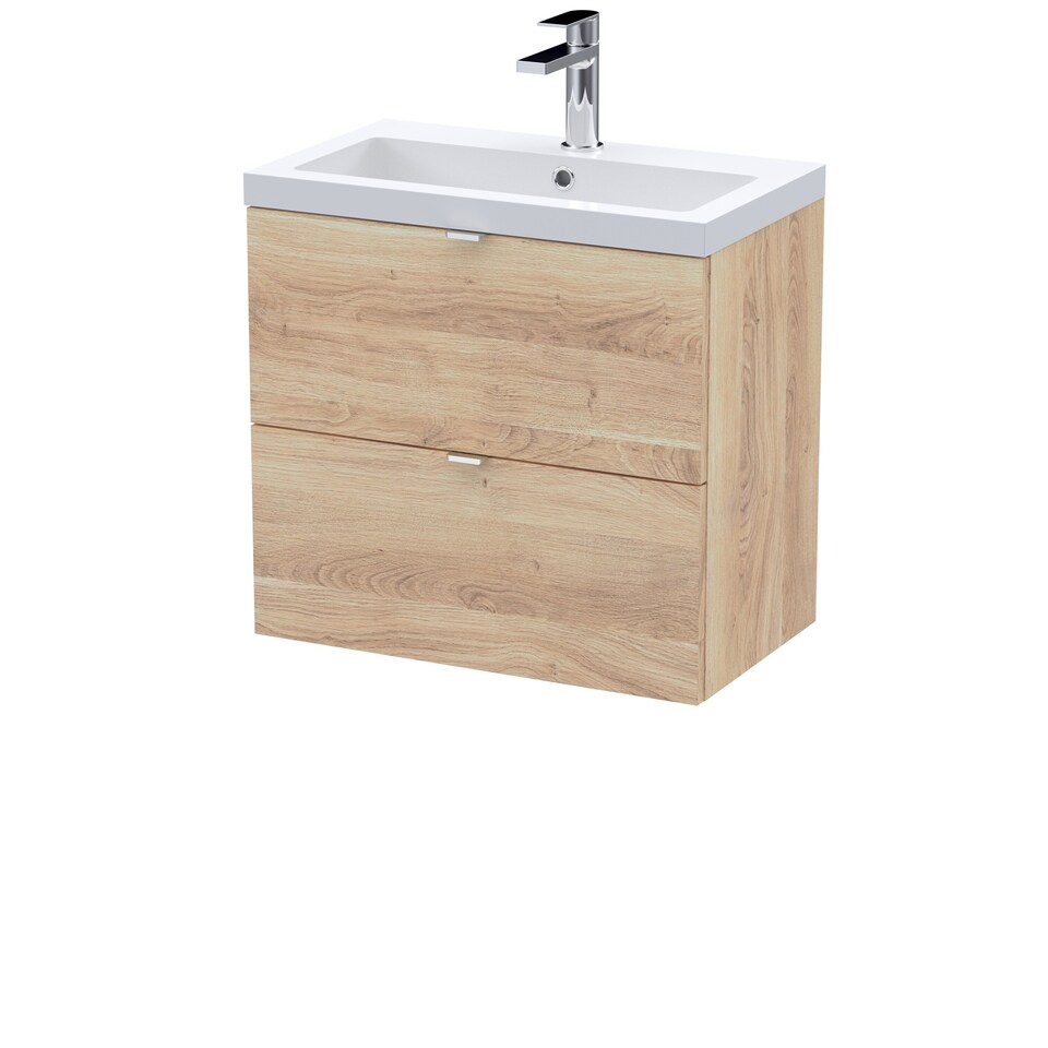 image 1 of Balterley Alrewas Contemporary 2 Drawer Wall Hung Vanity Unit with Basin, Bleached Oak, 600mm