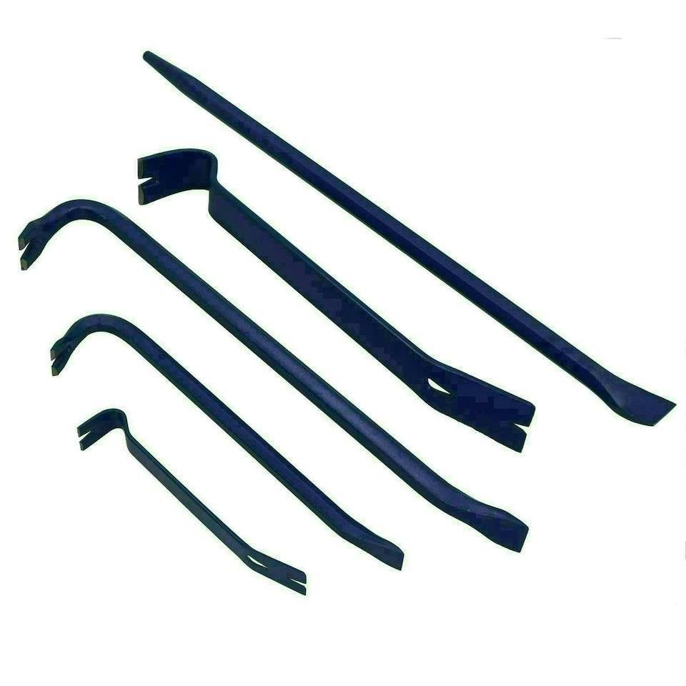image 1 of 5pc Heavy Duty Pry + Wrecking Bars Flat Bars Aligning Bar Utility Crow Bar Set