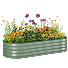Outsunny Galvanised Raised Garden Bed Planter Box with Safety Edging, Dark Grey