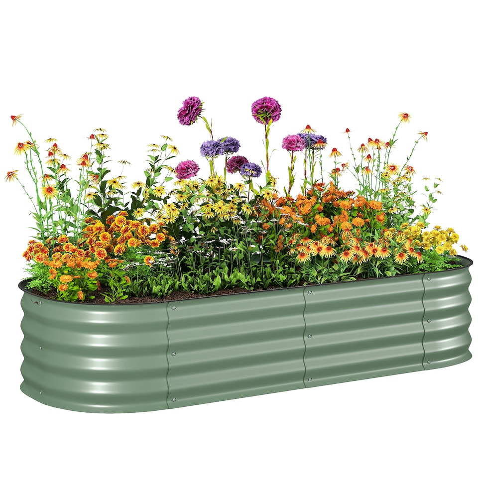 image 1 of Outsunny Galvanised Raised Garden Bed Planter Box with Safety Edging, Dark Grey