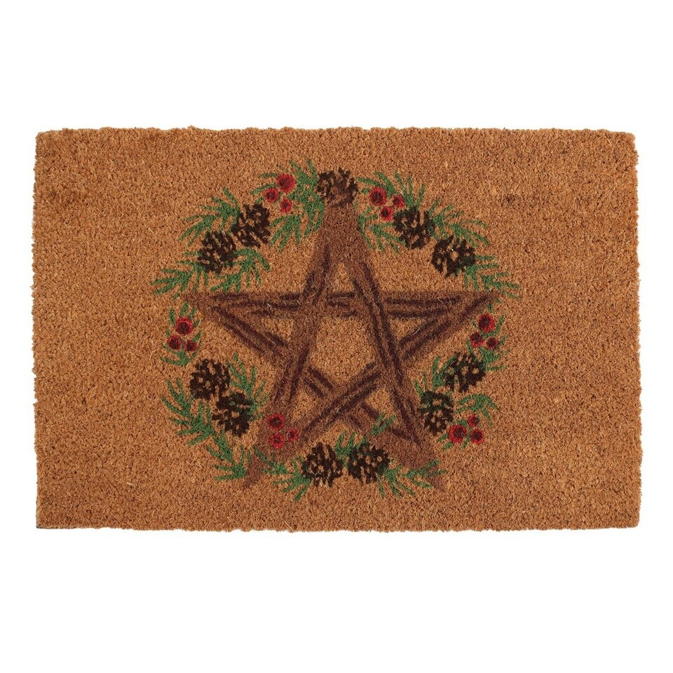 image 1 of Something Different Winter Solstice Pentagram Door Mat - Brown/Green/Red - One Size