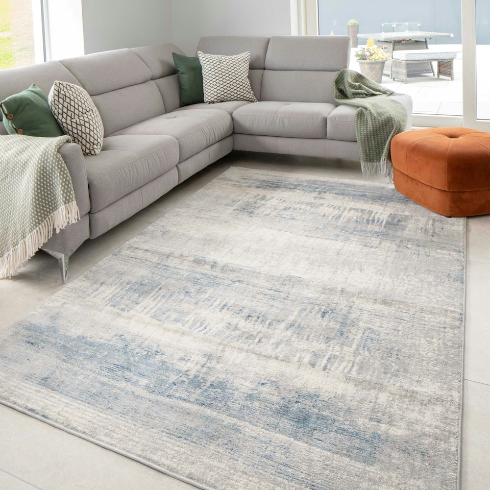image 1 of KUKOON Silver Grey Distressed Abstract Living Room Area Rug 120cm x 170cm | Grey