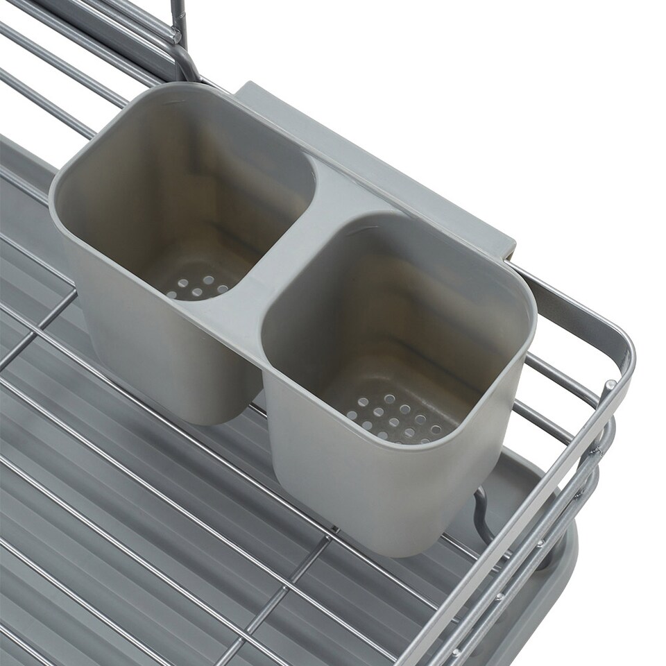 image 1 of Living and Home 2-Tier Metal Kitchen Dish Drainer Rack, Grey | Grey