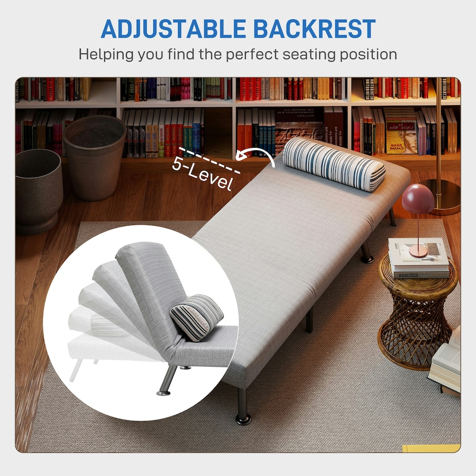 image 1 of HOMCOM Single Folding 5 Position Convertible Sleeper Chair Sofa Bed