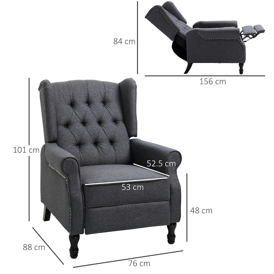 image 1 of HOMCOM Manual Recliner Armchair w/ Retractable Footrest Dark Grey
