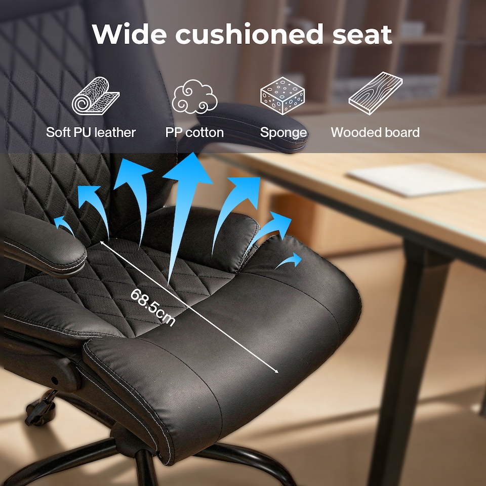 image 1 of Levede Executive Office Chair PU Leather Reclining Desk Chair Flip-Up Armrests