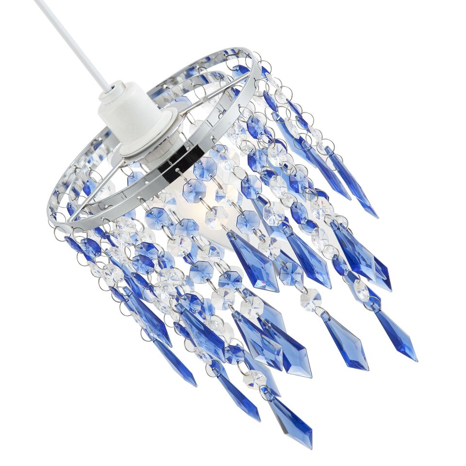 image 1 of Modern Waterfall Design Pendant Shade with Clear/Blue Acrylic Drops and Beads | Blue | Midnight Blue | 1