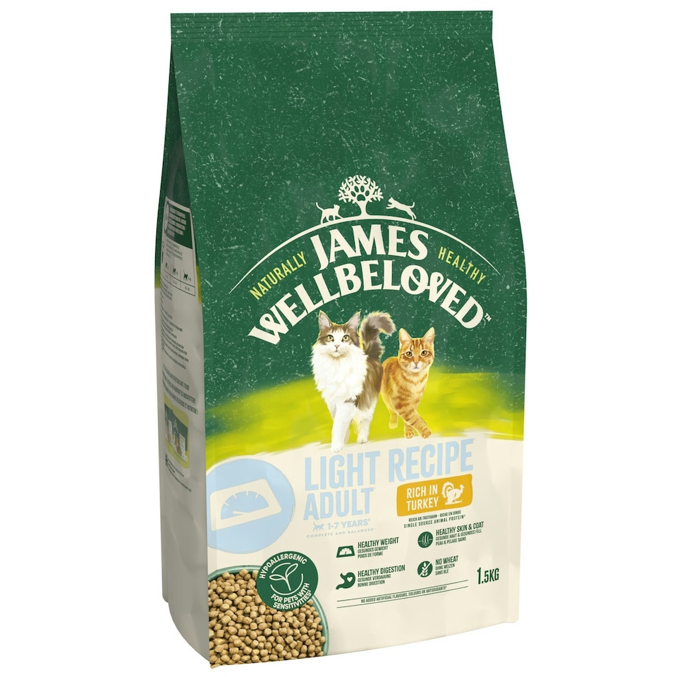 image 1 of James Wellbeloved Light Recipe 1-7 Years Adult Dry Cat Food Rich in Turkey 1.5kg