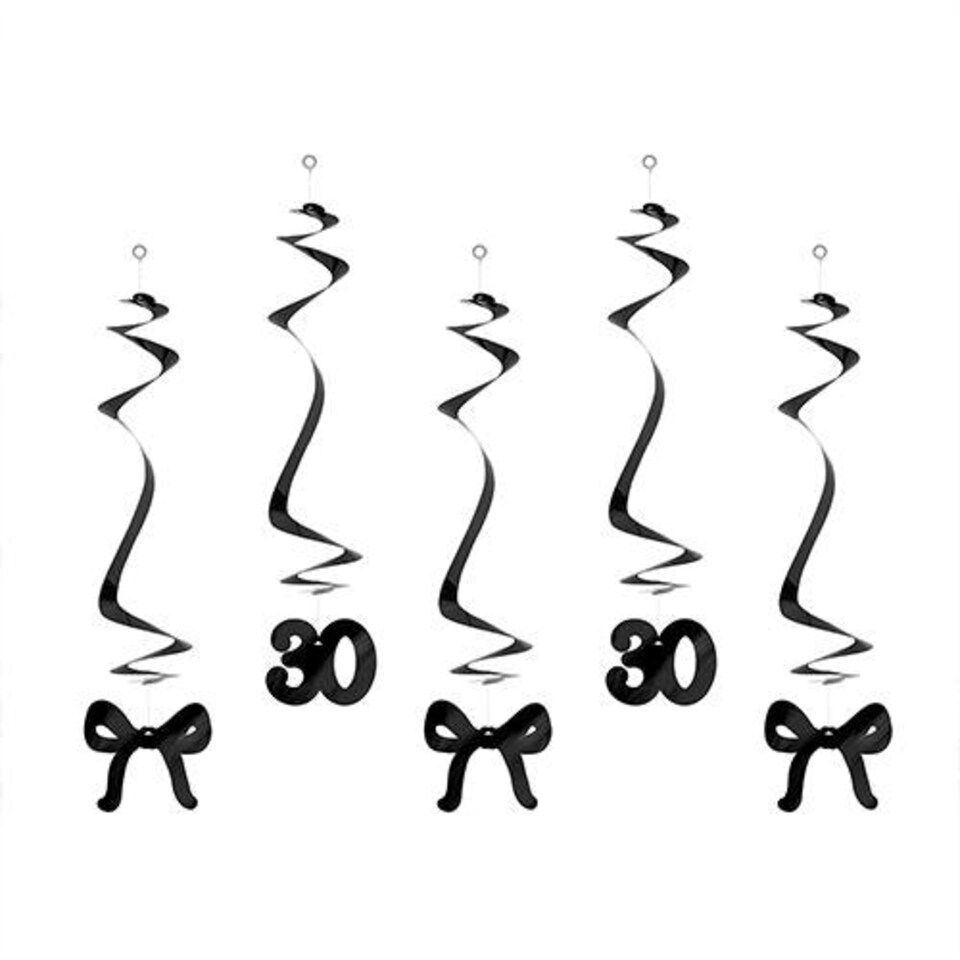 30th Birthday Bows Elegant Milestone Hanging Swirl Decorations - Pack of 5