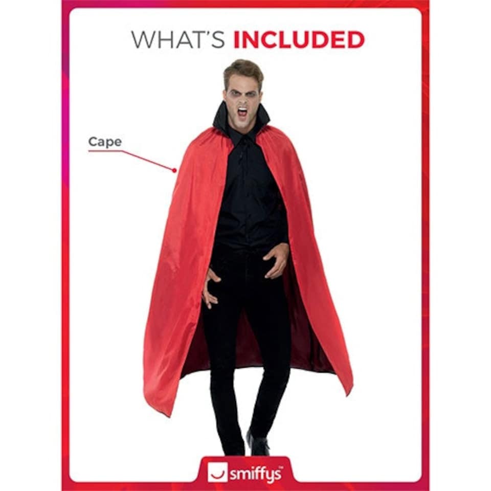 image 1 of Reversible Vampire Cape Red and Black Fancy Dress Costume Unisex Adult One Size